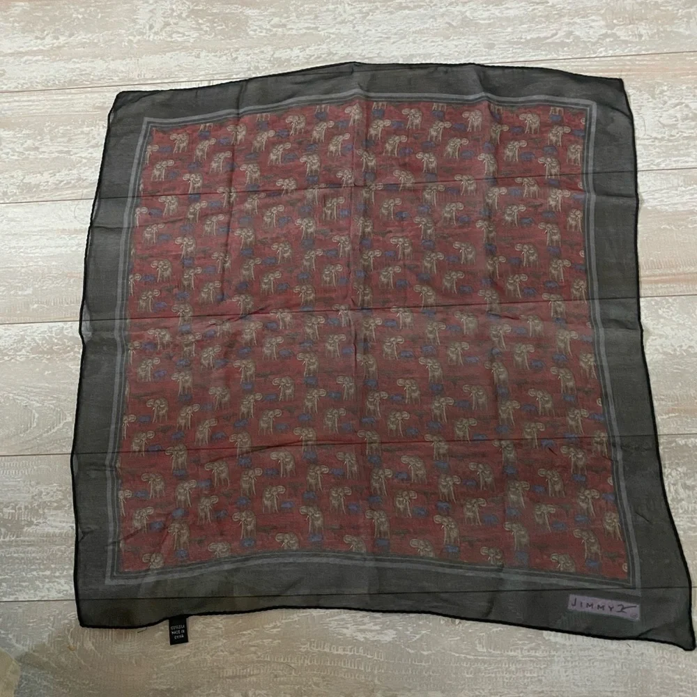 Elephant Printed Scarf Size is 20” x 20” In Beautiful Condition